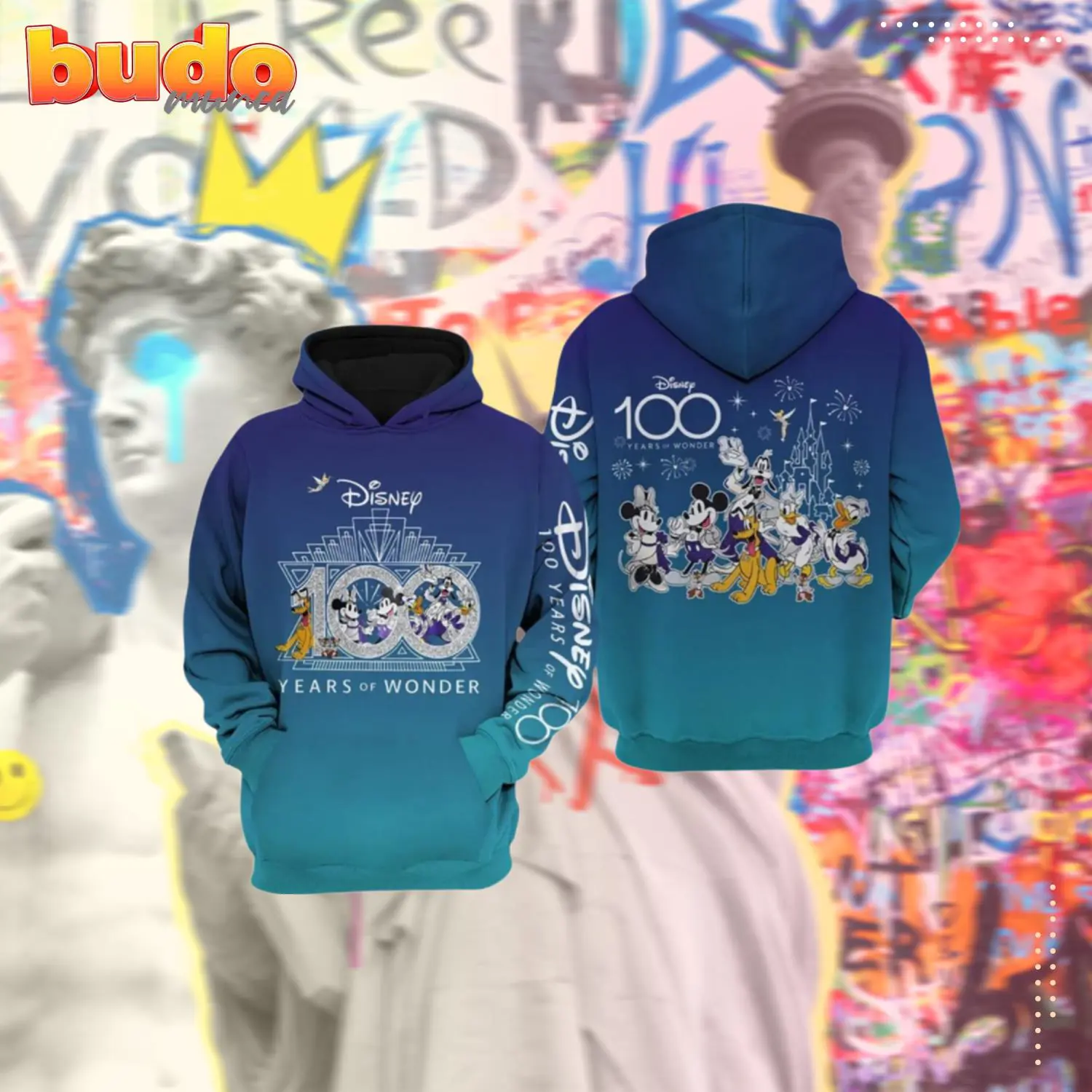 Disney 100 years of wonder blue unisex hoodie luxury brand clothing special gift outfit for men women